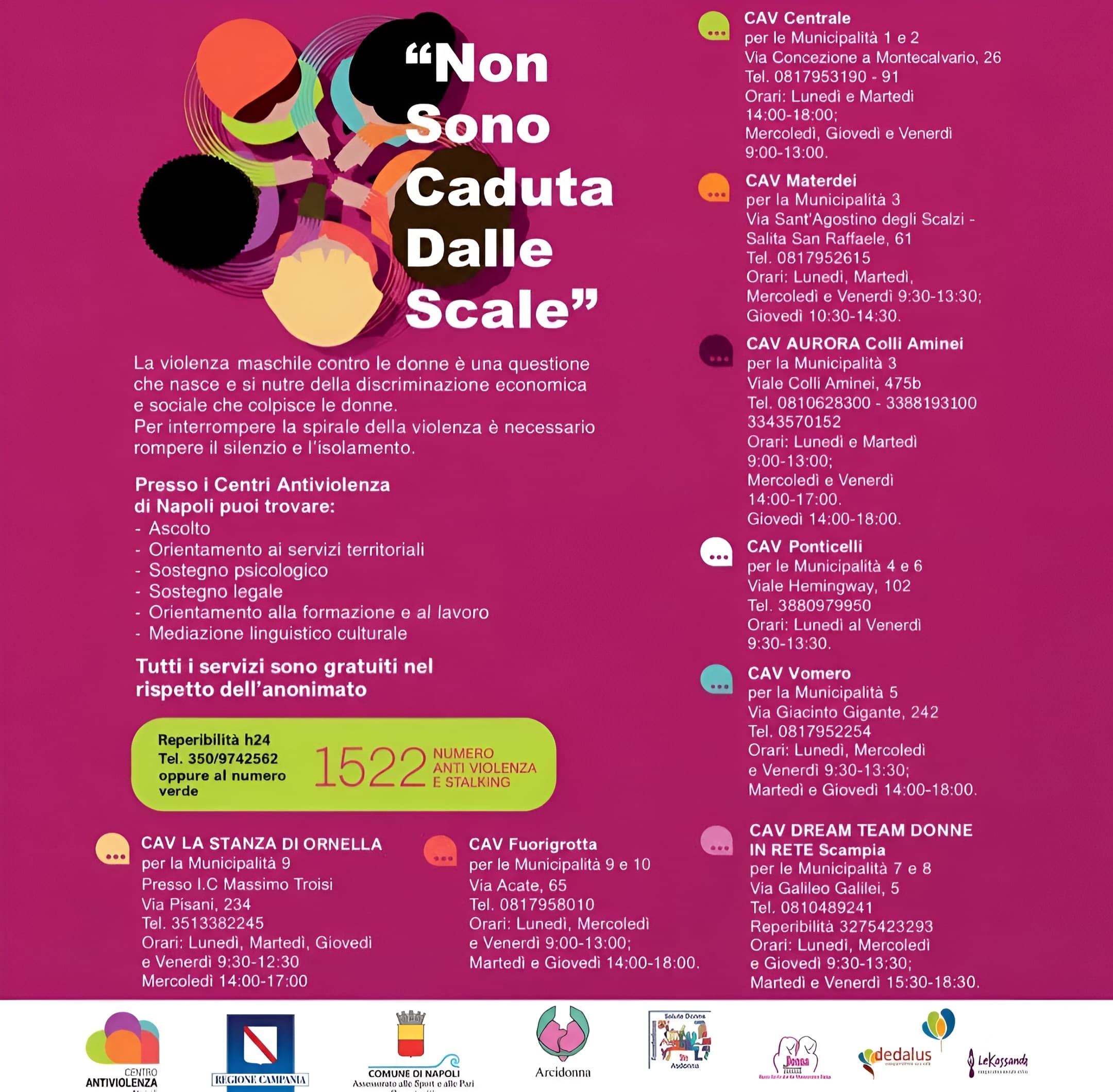 Locandina della campagna "Non sono caduta dalle scale" con i Centri Antiviolenza di Napoli
